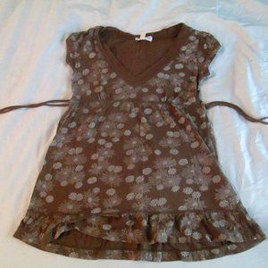Aeropostale juniors brown floral Babydoll boho short sleeve top- EC sz-xs